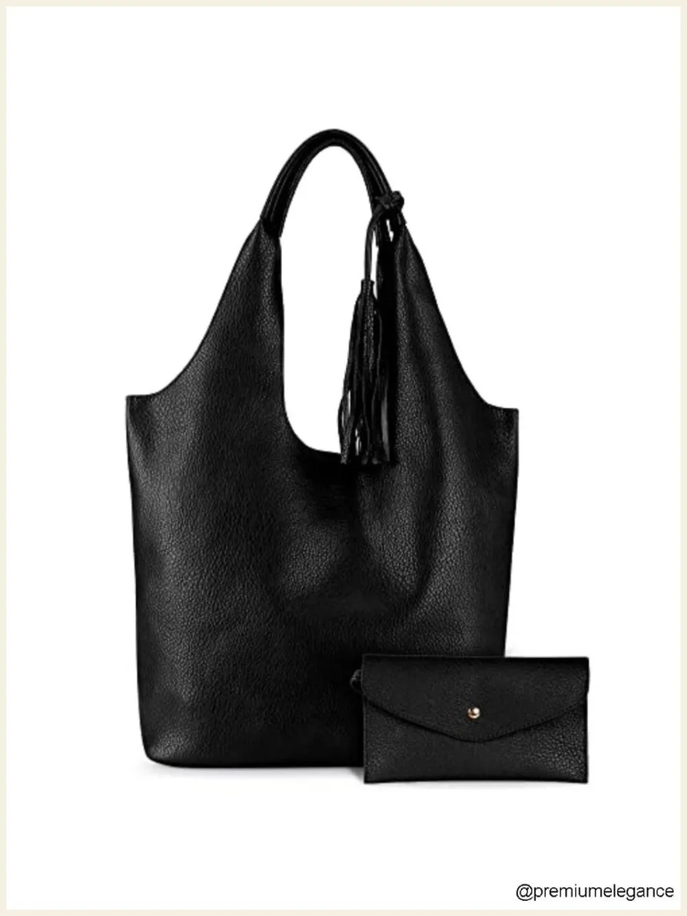 Slouchy Vegan Leather Hobo Bag with Tassel Detailing and Matching Wallet